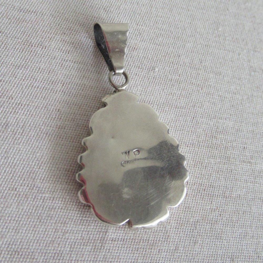 VTG State Sterling Silver Sleeping B Turquoise Navajo Pendant Signed WP 1.75" H - Picture 6 of 11